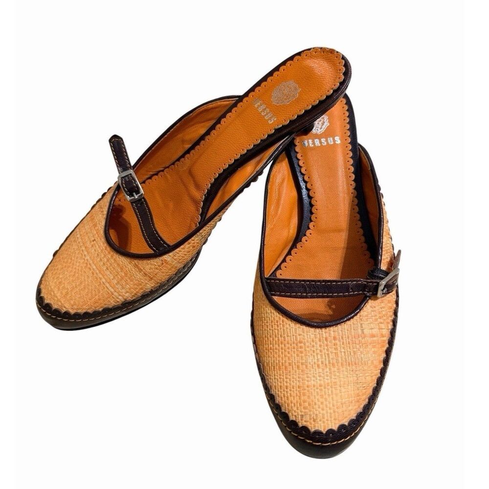Vintage Versus Versace Raffia Slingback Kitten Heel Mules Italy Size EU 37